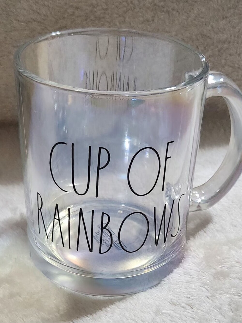 Rae Dunn "Enchanted" 28oz Iridescent Glass "Cup of Rainbows" Coffee Mug